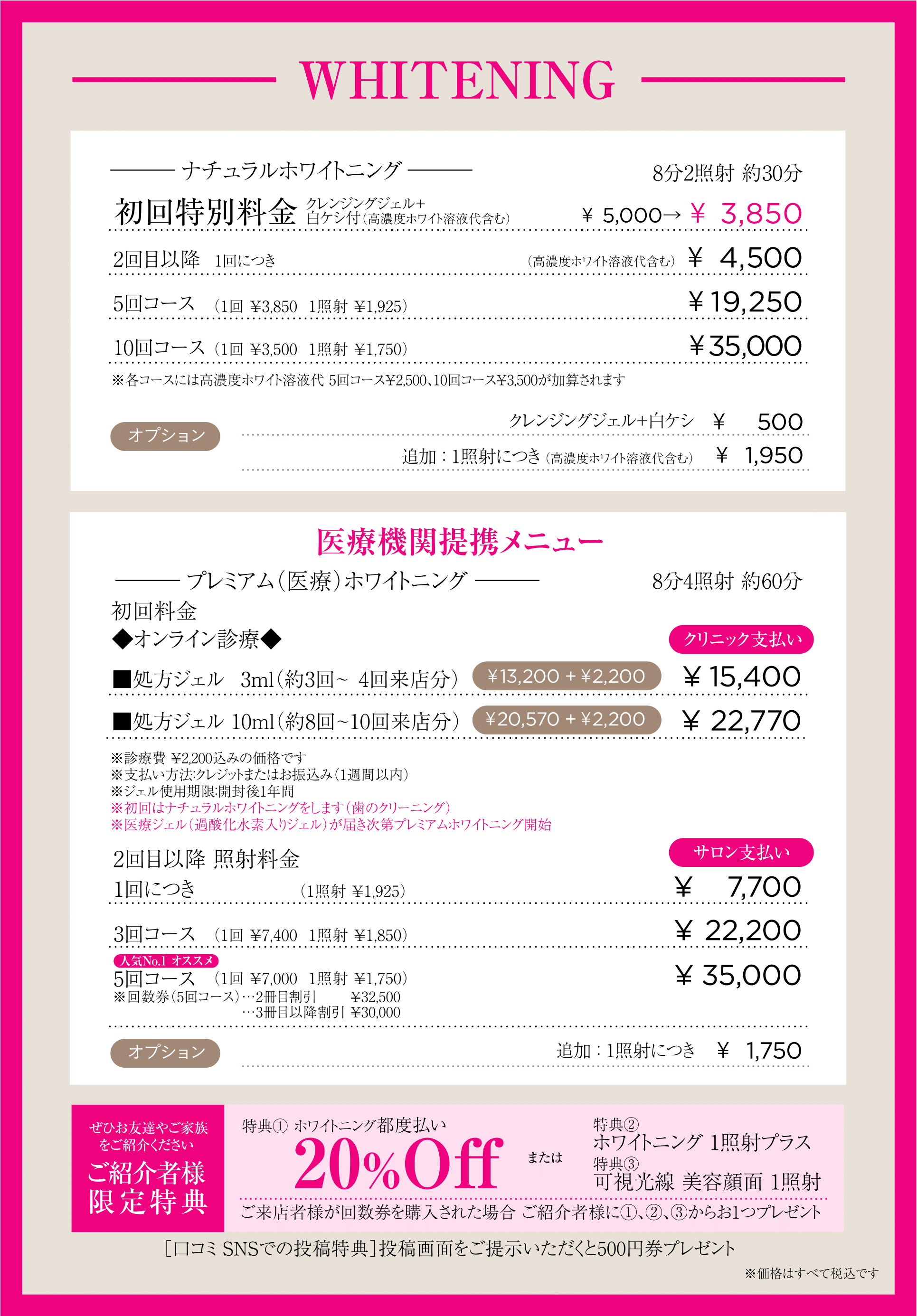 セルフホワイトニングの料金